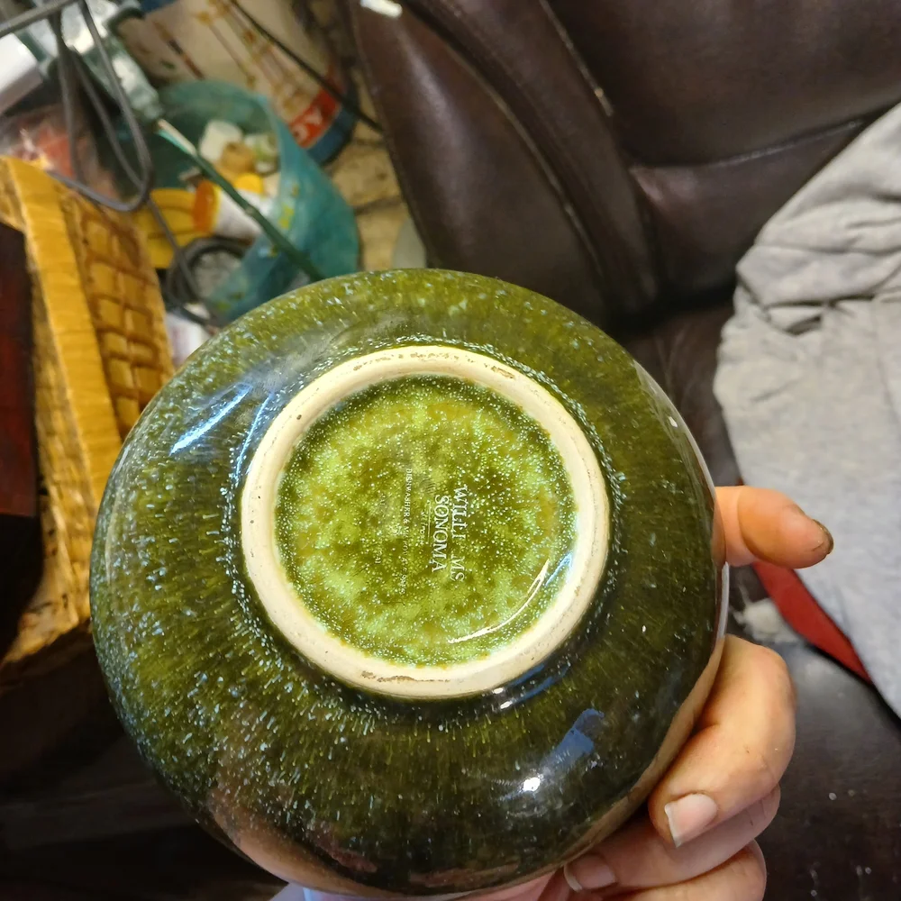 Williams Sonoma Olive Green Ceramic Bowl